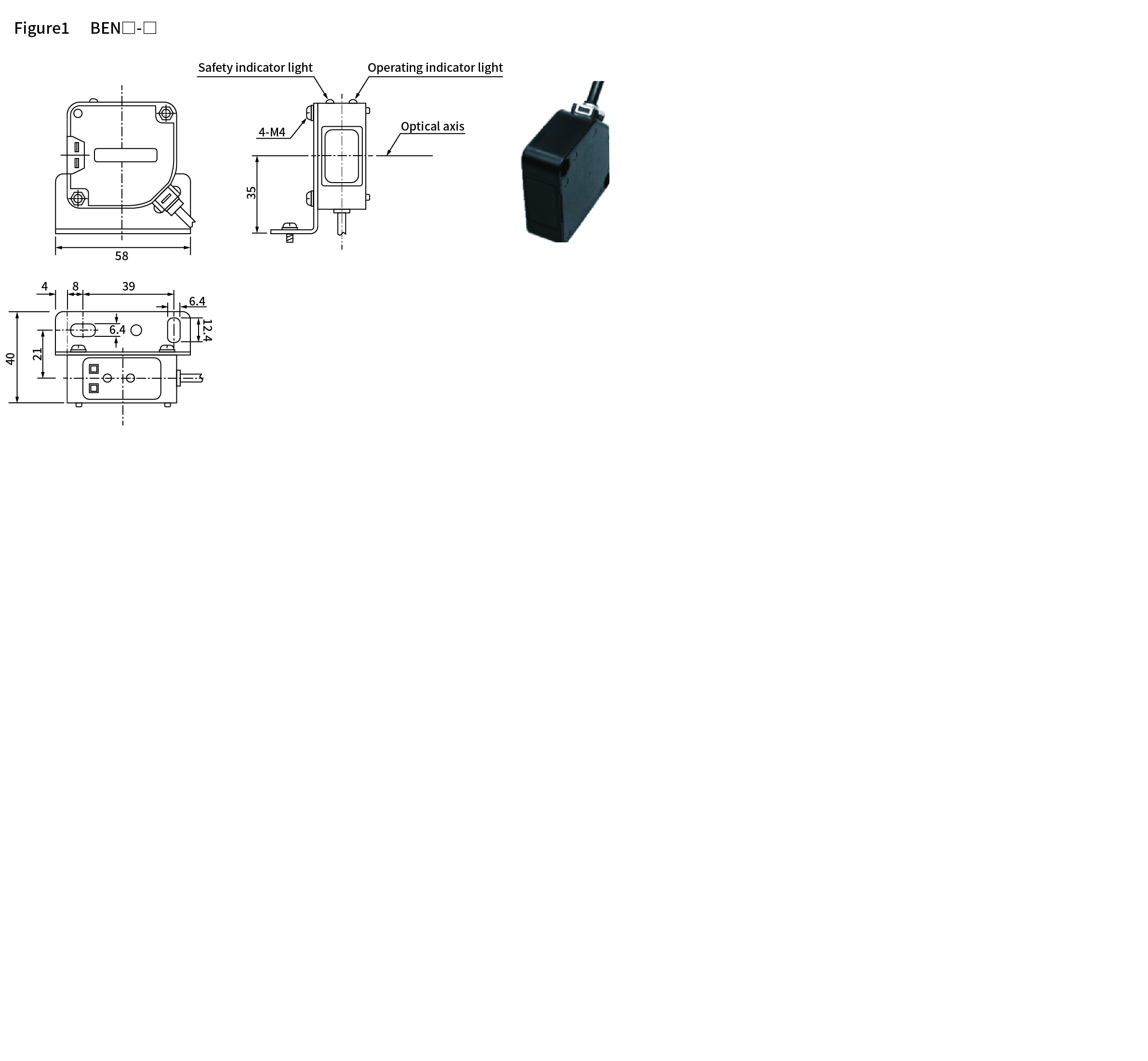 BEN series, dimensions and wiring diagram, Photoelectric Sensor