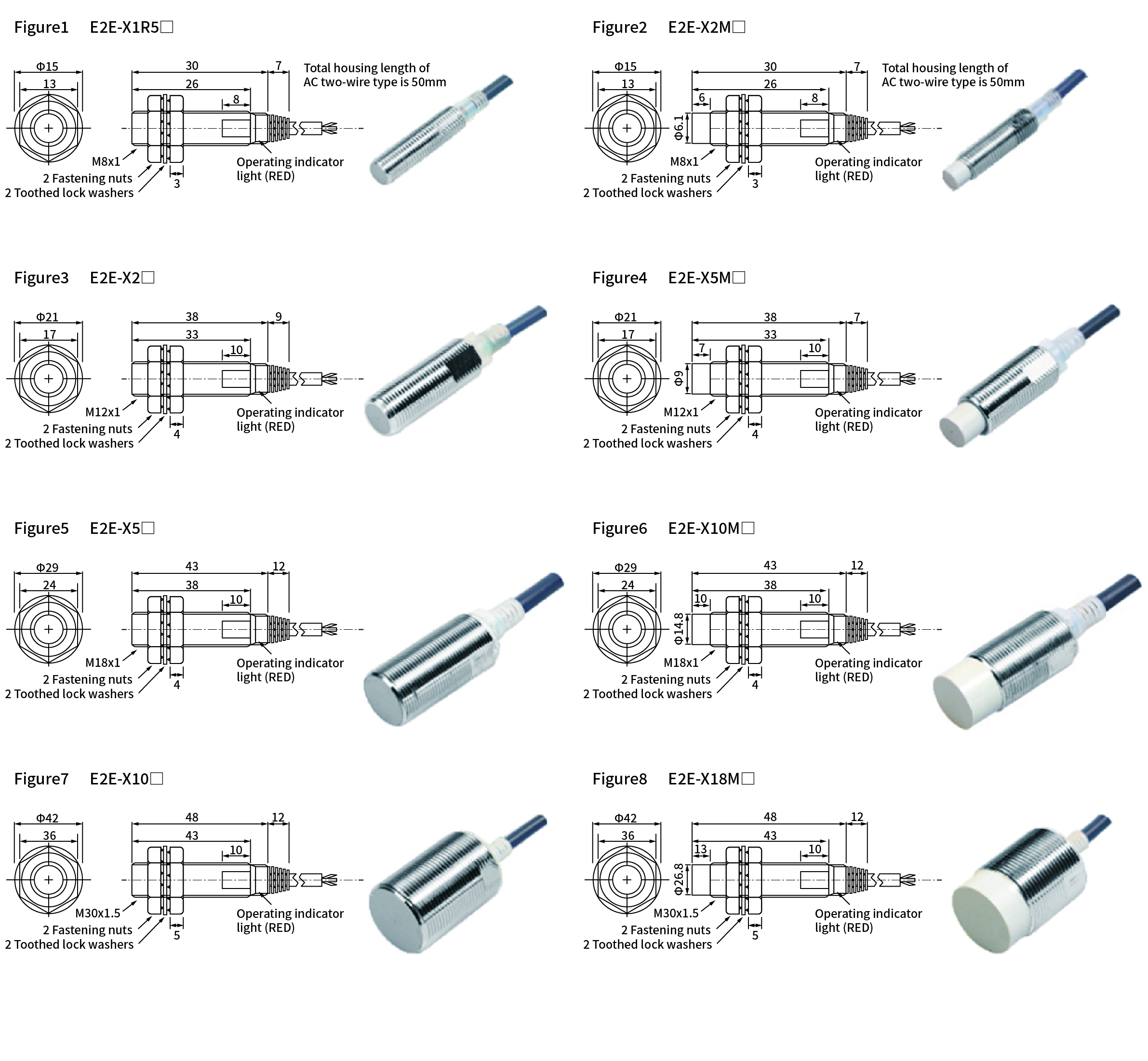 E2E series, dimensions and wiring diagram