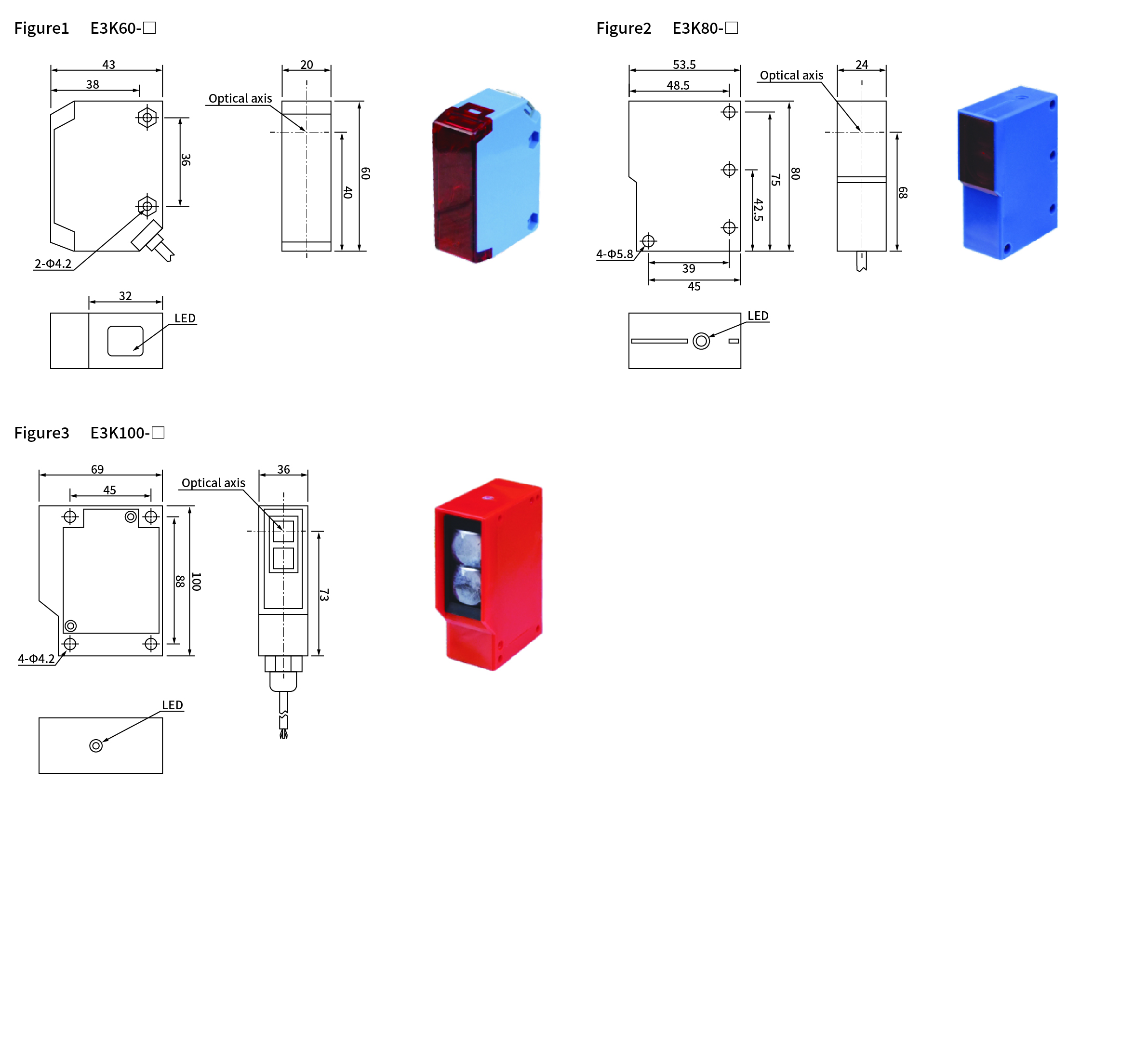 E3K series, dimensions and wiring diagram, Photoelectric Sensor