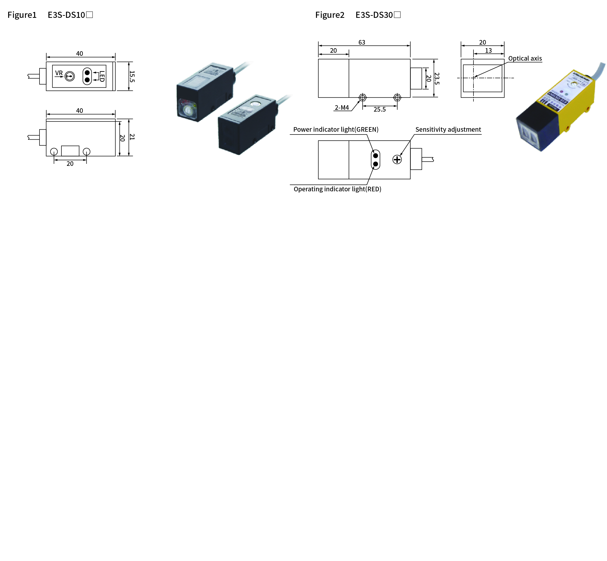 E3S-DS series, dimensions and wiring diagram, Photoelectric Sensor