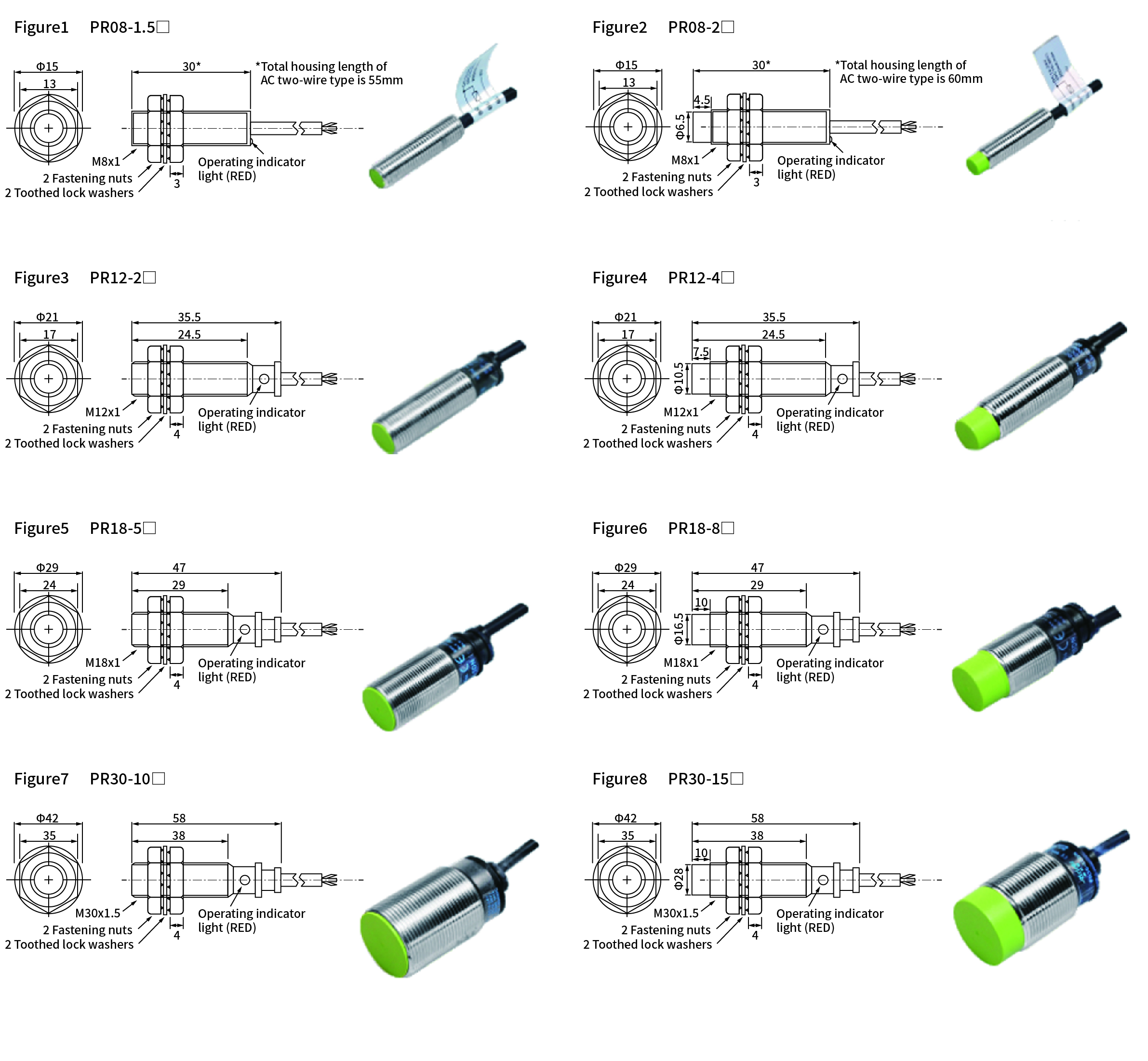 PR series, dimensions and wiring diagram