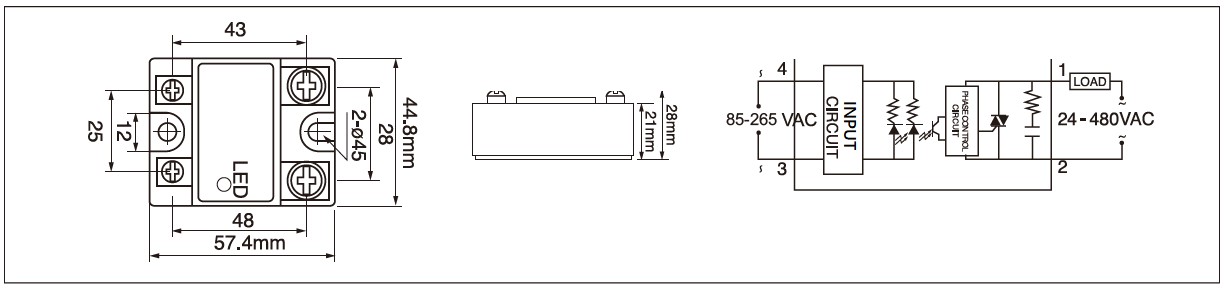 MGR-1A 시리즈 패널 마운트 솔리드 스테이트 릴레이 Diagram