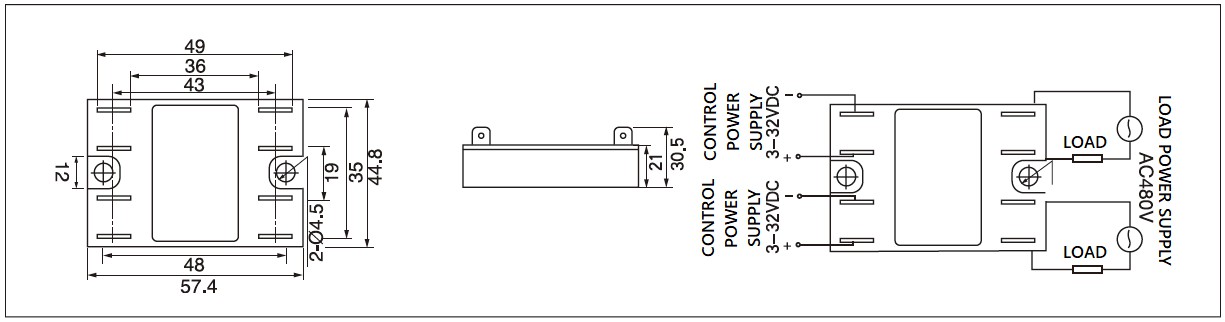 MGR-1D_2H Series Panel Mount Solid State Relay Diagram