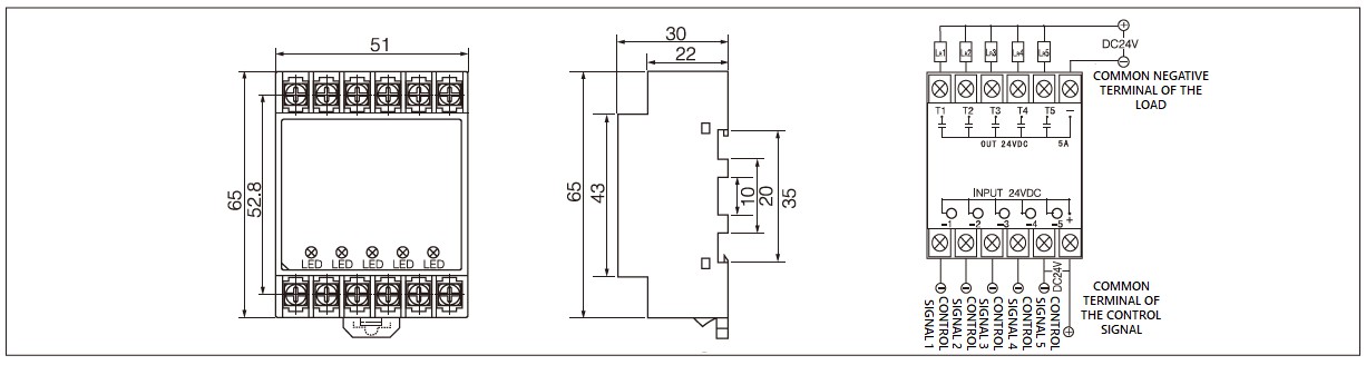ST5 Series DIN-Rail Mount Solid State Relay Diagram