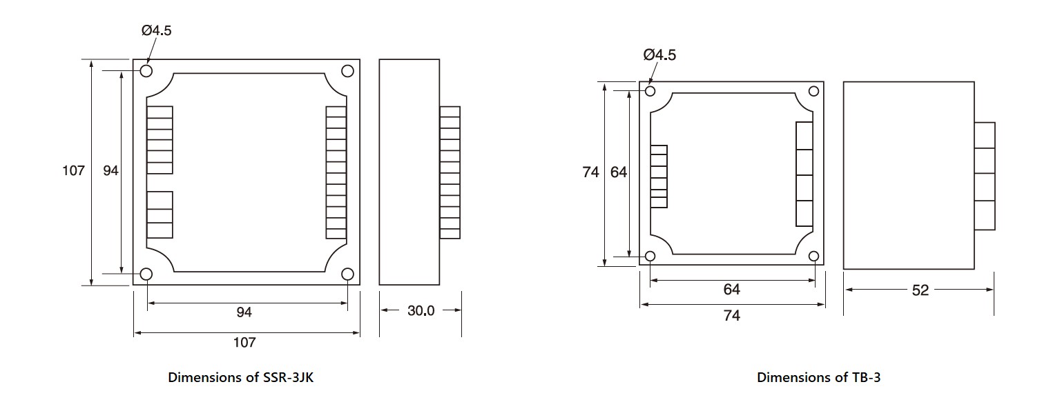 SSR-3JK Series, PCB mount, Dimensions