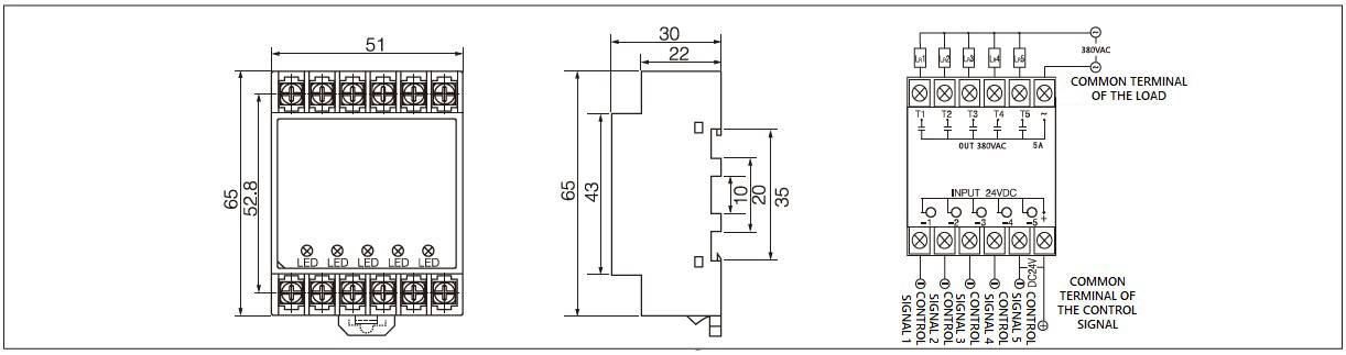 PN5 Series DIN-Rail Mount Solid State Relay Diagram