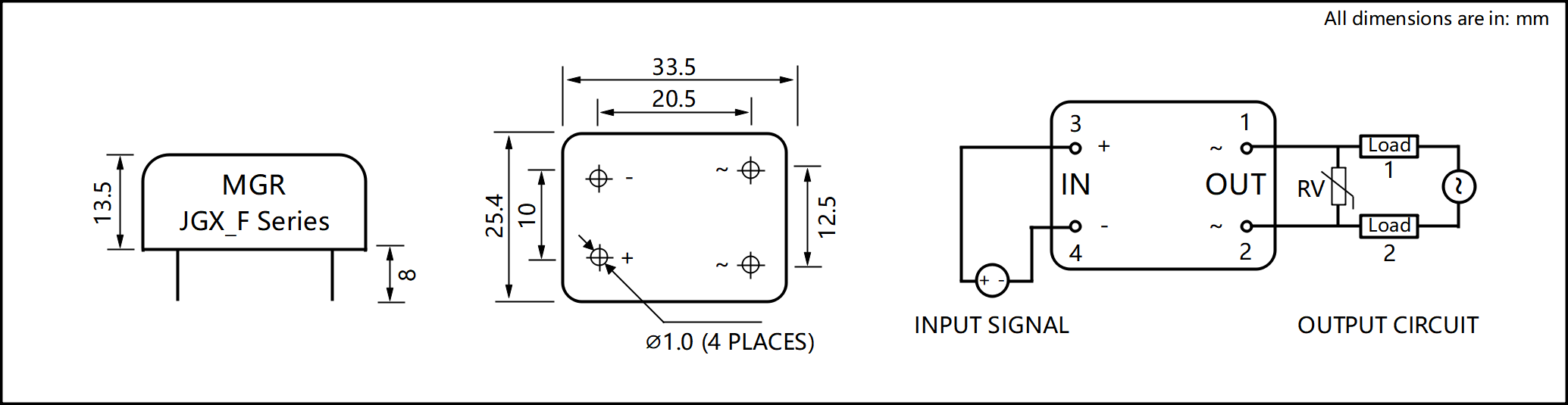 JGX_F Series Metal Housing PCB Mount Solid State Relay Circuit Wring Diagram