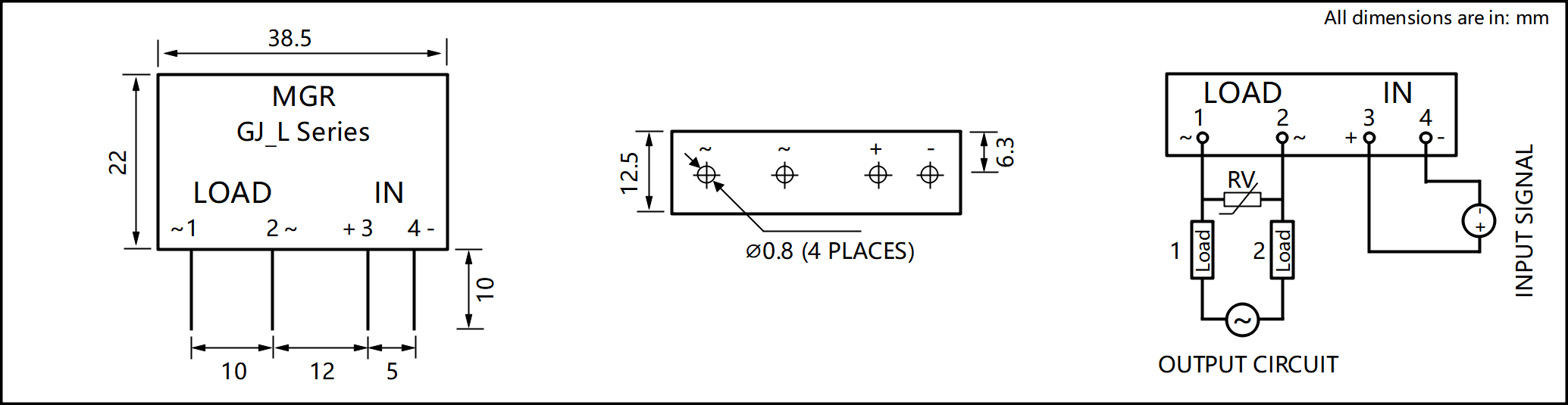 GJ_L Series PCB Mount Solid State Relay diagram