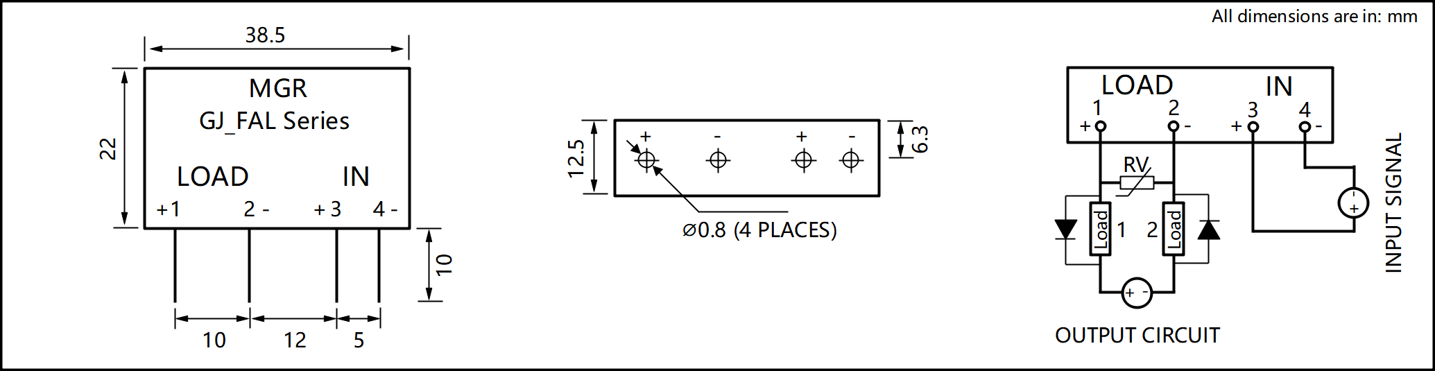 GJ_FAL Series PCB Mount Solid State Relay diagram