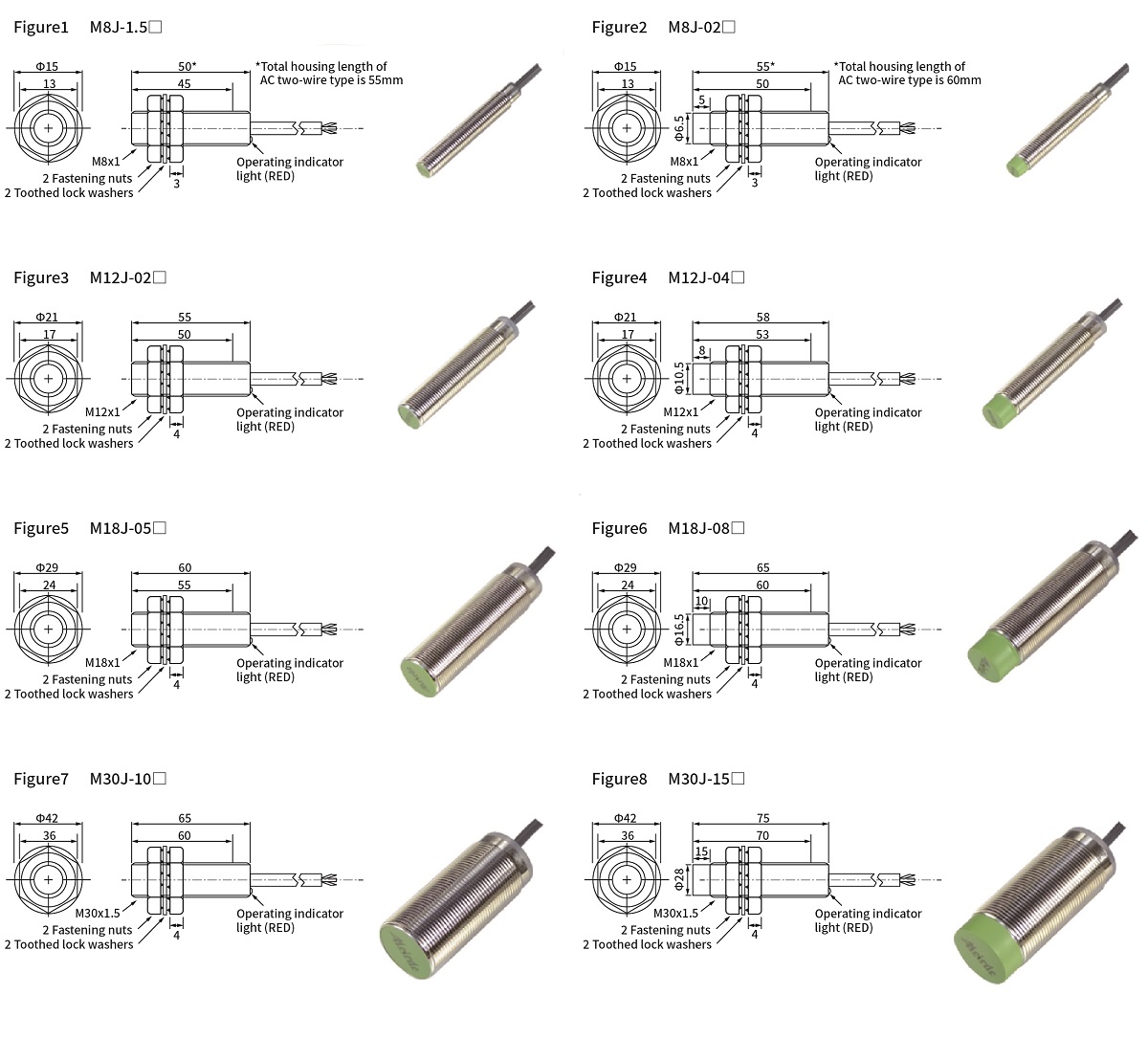 M series, dimensions and wiring diagram, Proximity Sensor