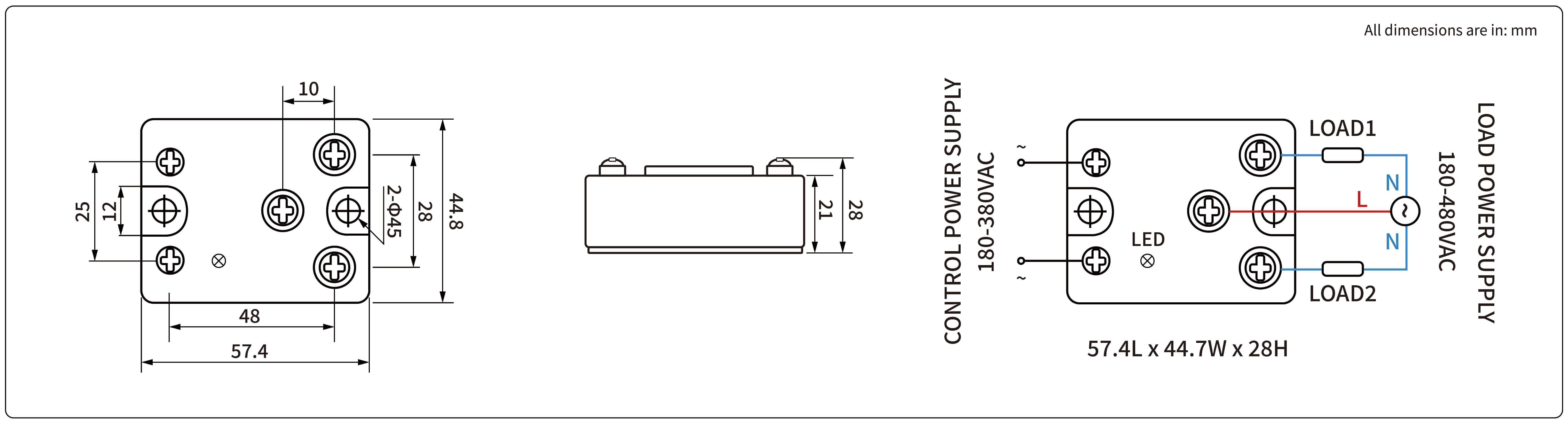 MGR-1AKB48 Series Panel Mount Solid State Relay Diagram