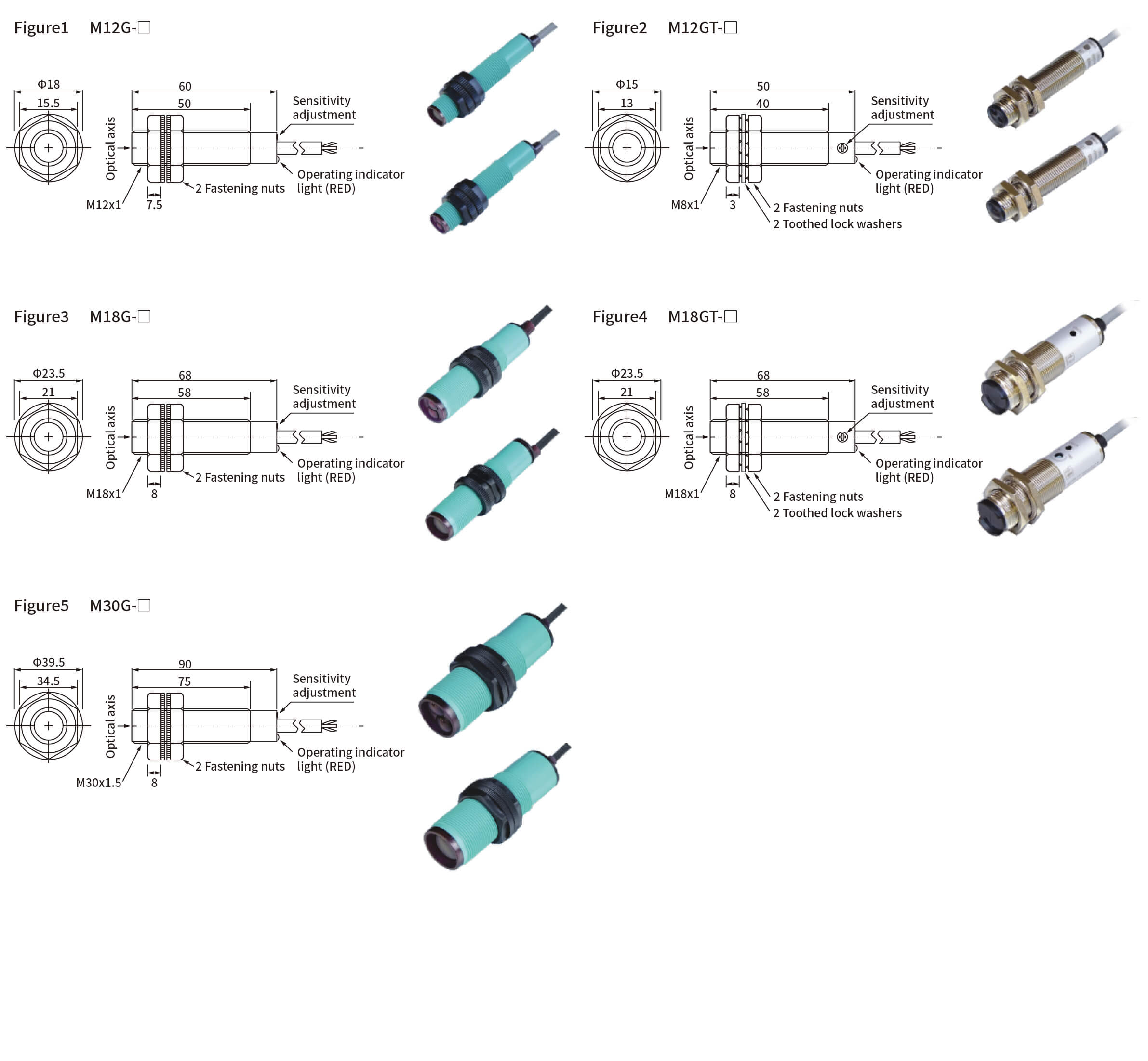 M series, dimensions and wiring diagram, Photoelectric Sensor, Amplifier Separate Type